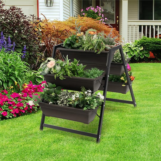 Costway 31" x 36" Raised Garden Bed 3-Tier Vertical Planter with Plant Boxes